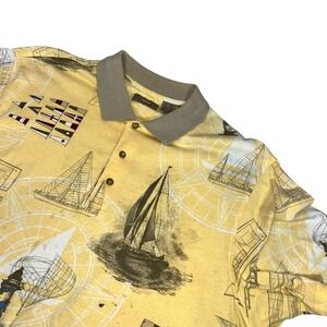 Natural Issue Mens XL Nautical Sailboat Lighthouse Print Polo Shirt Cotton